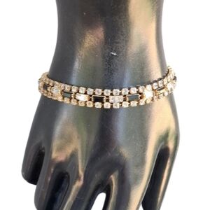 Vintage 1950s Rhinestone & Jet Black Statement Bracelet